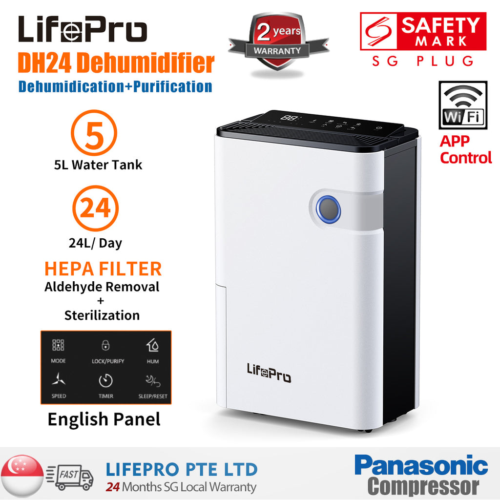[Pre-order] LifePro DH24 24L/Day Dehumidifier with Compressor/ 3-pin SG Plug/ English Panel/ Up to 2-year SG Warranty