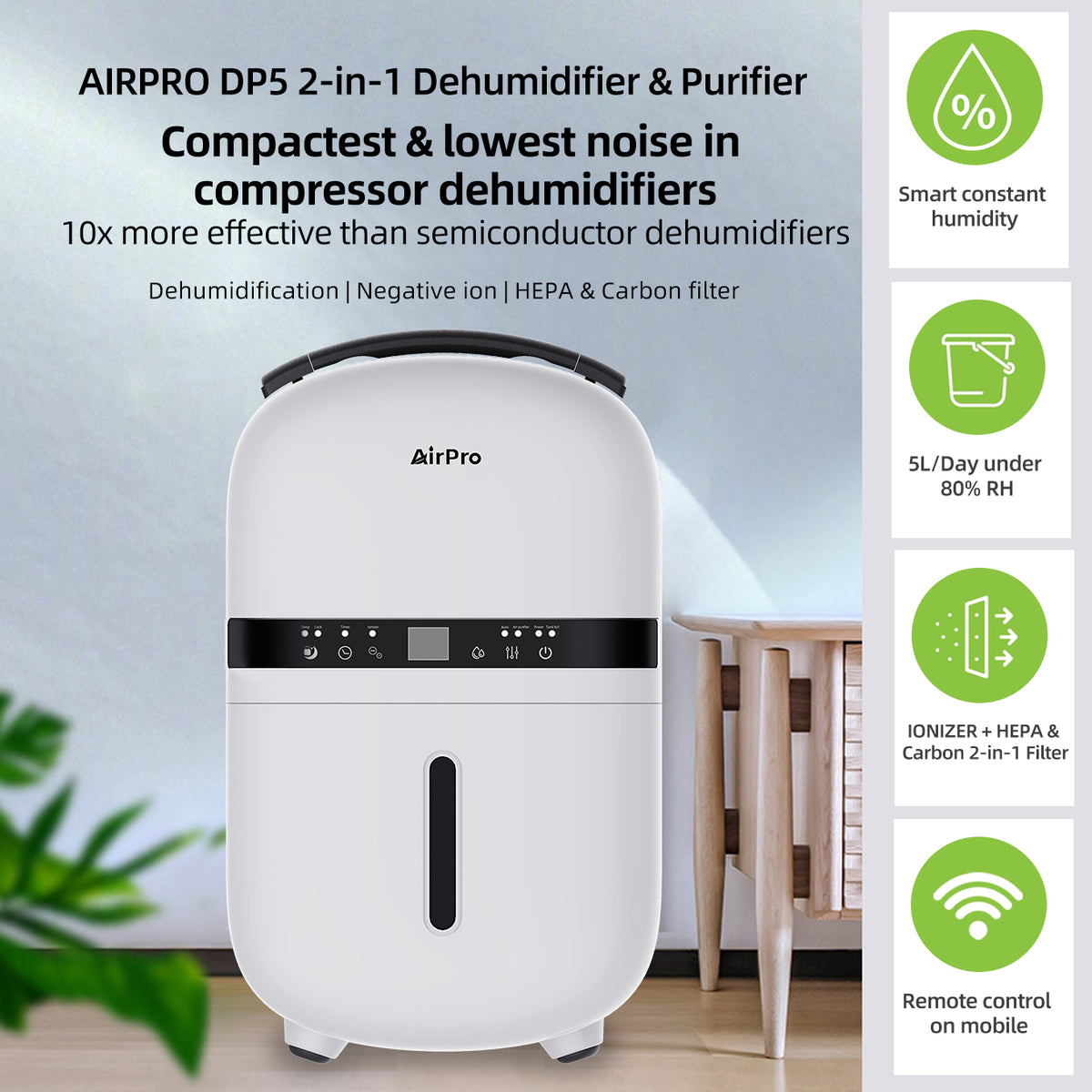 🎁 Limited Offer: 4 Free 2-in-1 Filters | AirPro DP5 Compressor Dehumid ...