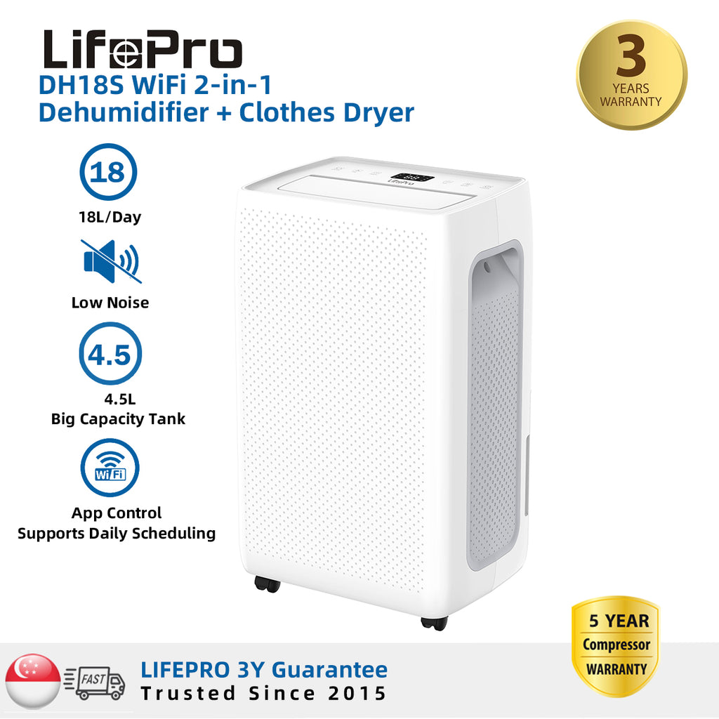 LifePro DH18S Compressor Dehumidifier & Clothes Dryer, 18L/Day, Quiet, App-Controlled, Negative Ion Purification, 4.5L Tank