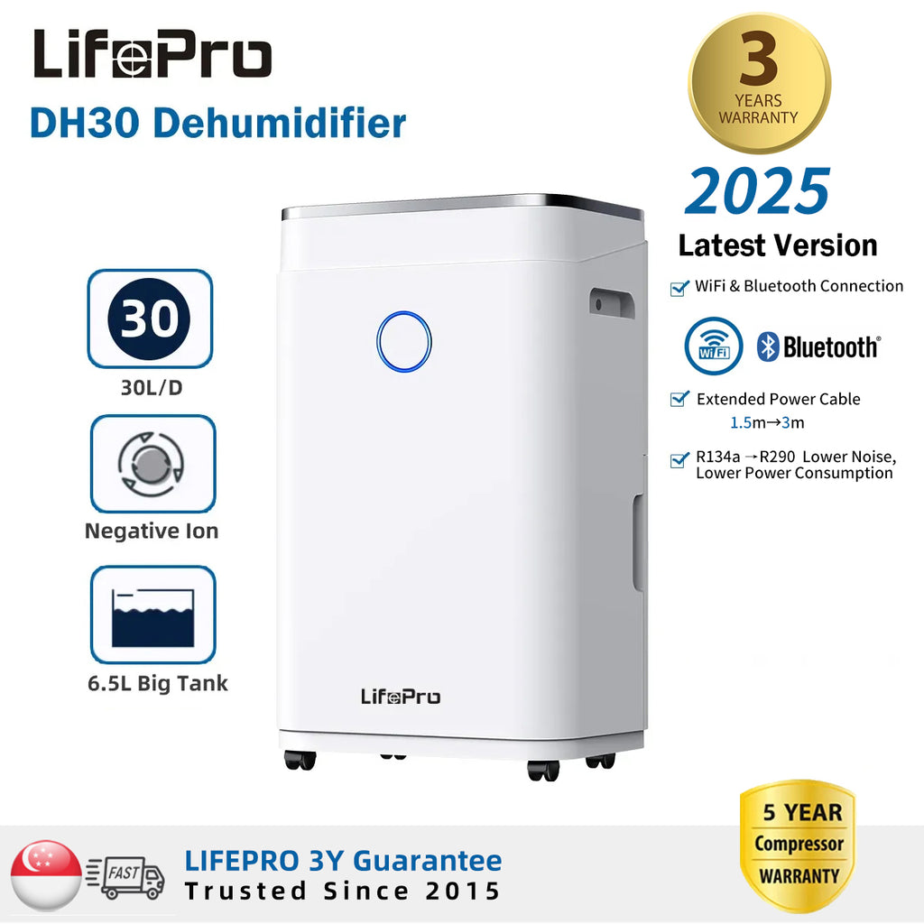 【Free 2 Nylon & 6 Carbon Filters】LifePro DH30 Compressor Dehumidifier – 30L/Day, 6.5L Tank, Ideal for Living Room & Large Spaces