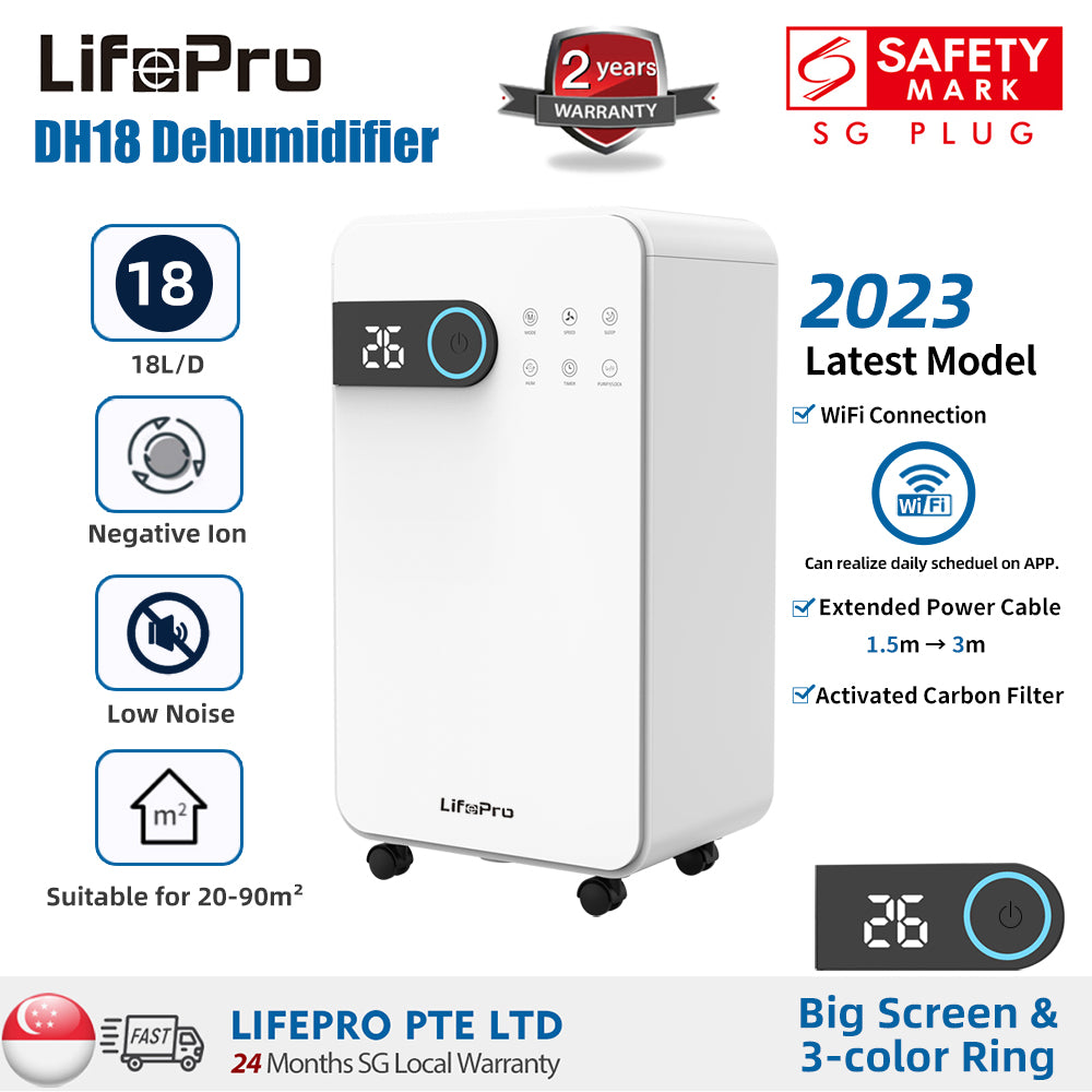 LifePro DH18 18L/D Compressor Dehumidifier with Negative Ion | 1m Drainage Pipe Included| 225W | 2 Years Warranty