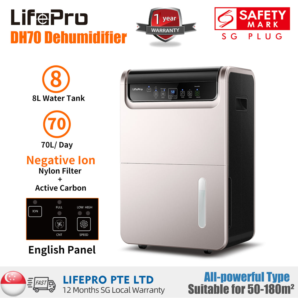 LifePro DH70 70L/Day Dehumidifier with Compressor/ 3-pin SG Plug/ English Panel/ Up to 2-year SG Warranty