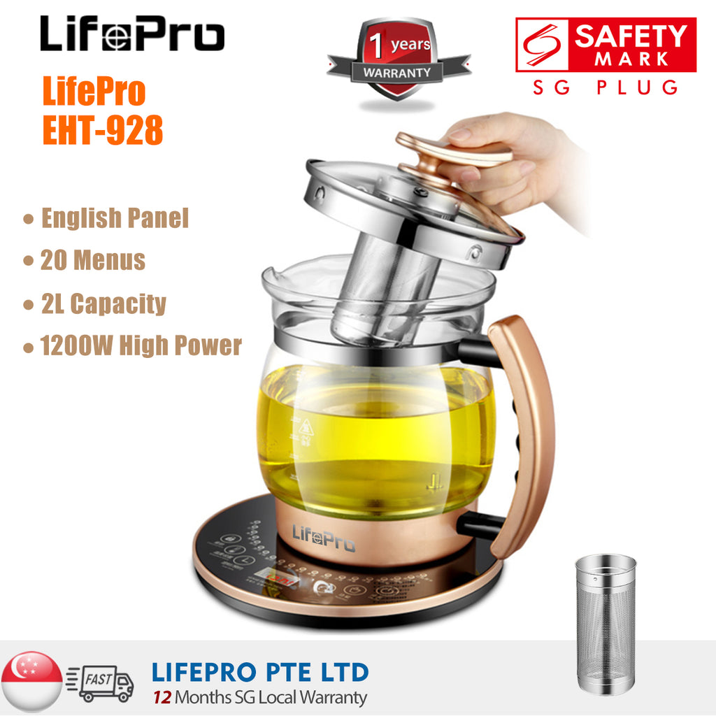 LifePro EHT-928 Electrical Teapot/ 2L High Capacity/ 1200W High Power/ 20 Menus/ English Panel/ SG Plug