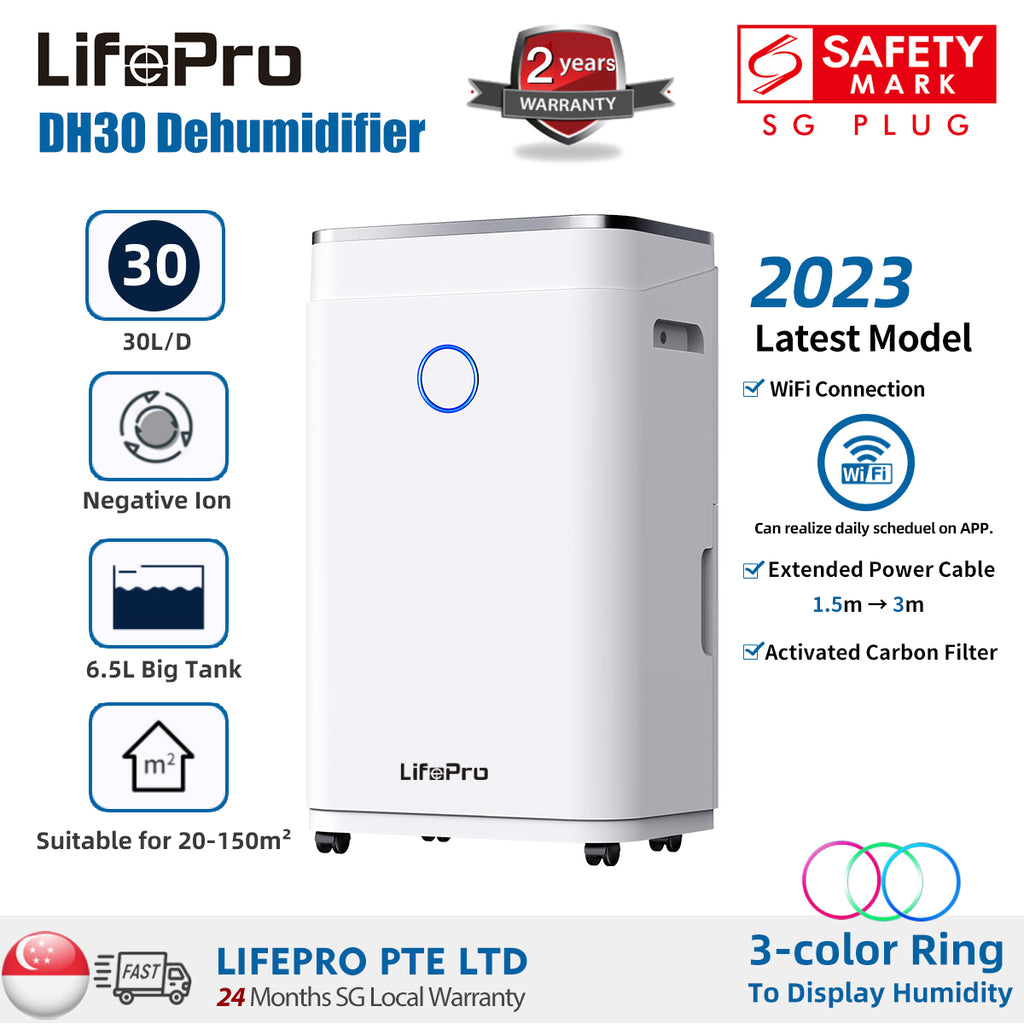 【Pre-order, New Stock Est. on 23rd Mar】LifePro DH30 30L/D Dehumidifier with Compressor / 6.5L Water Tank/ English Panel/ 3-PIN SG Plug/ 2 Years Warranty